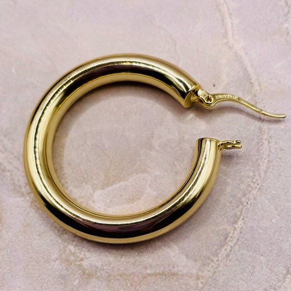 HSN Bellezza Bronze Gold tone Polish Tube Click Top Gold Hoop Earrings. 925 post - Picture 2 of 7